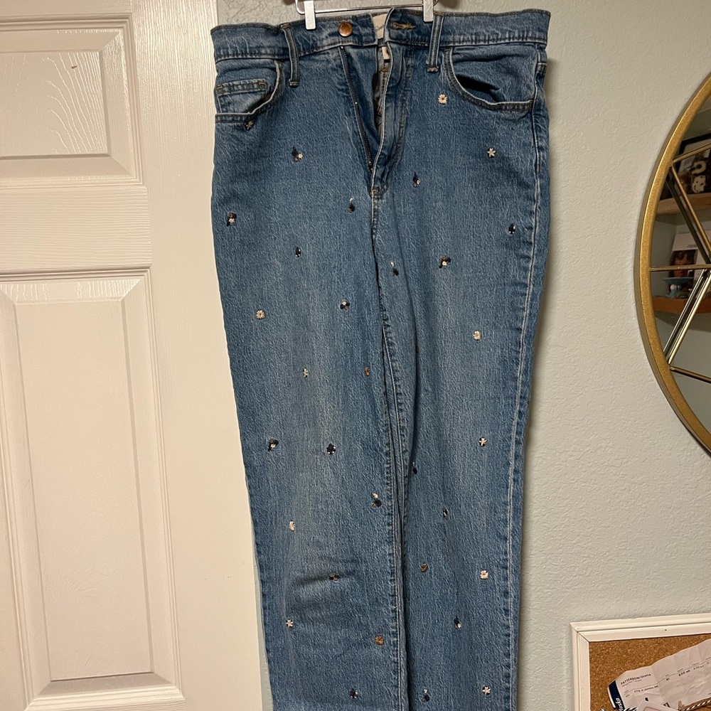 Universal Thread Blue Straight Leg Jeans with Embellishments